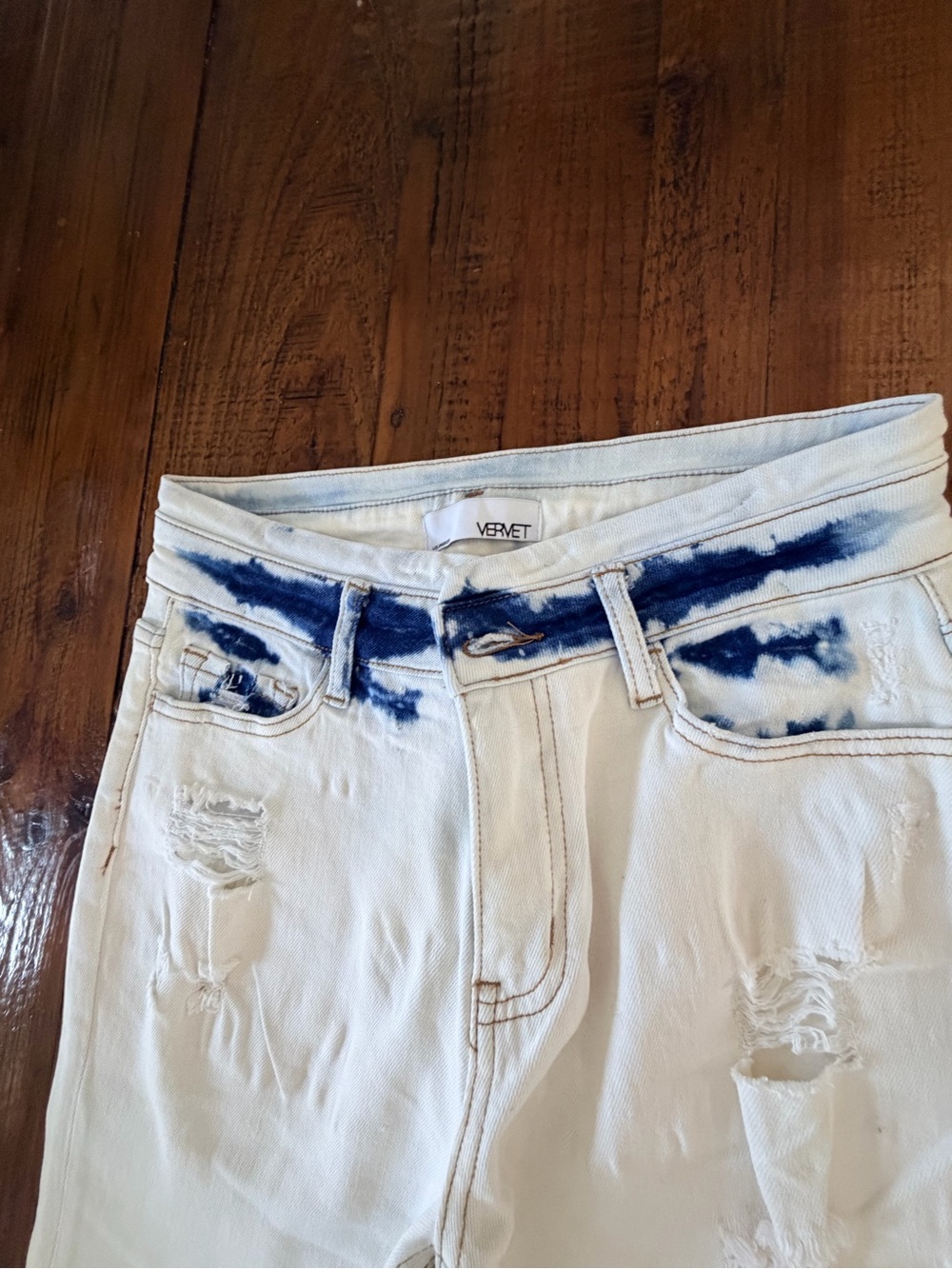 White vervet high rise Flared Women's Jeans Distressed 28 - Picture 6 of 11